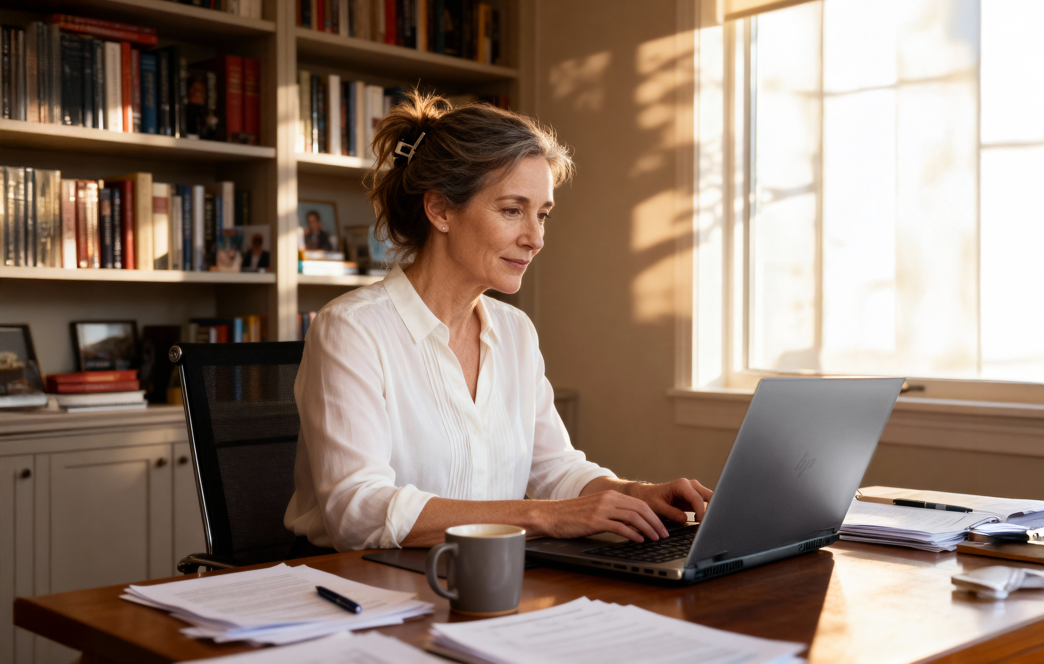 Woman with laptop at home office